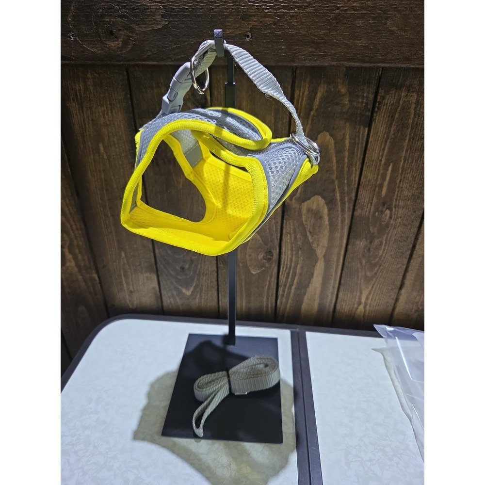 X-Small Yellow And Grey Dog Harness W/leash